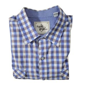 Age of Wisdom Mens Plaid Short Sleeve‎ Button Up Shirt XXL 100% Cotton